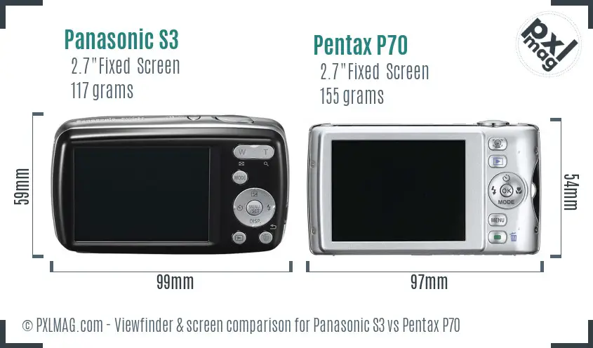Panasonic S3 vs Pentax P70 Screen and Viewfinder comparison