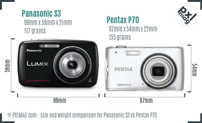 Panasonic S3 vs Pentax P70 size comparison