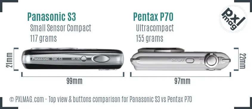 Panasonic S3 vs Pentax P70 top view buttons comparison