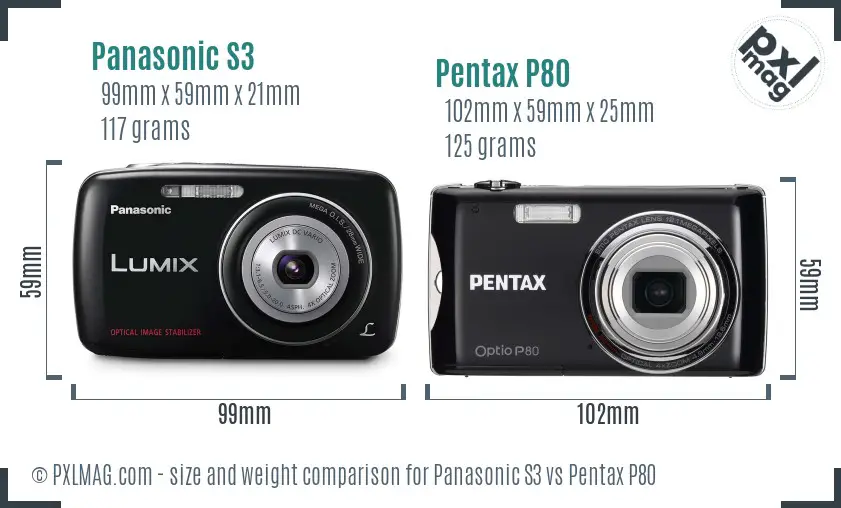 Panasonic S3 vs Pentax P80 size comparison