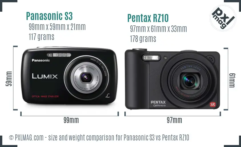 Panasonic S3 vs Pentax RZ10 size comparison
