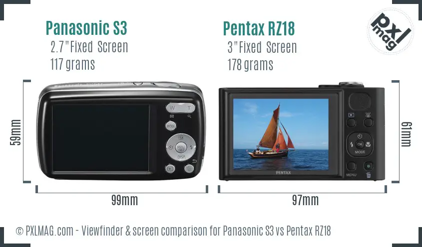 Panasonic S3 vs Pentax RZ18 Screen and Viewfinder comparison