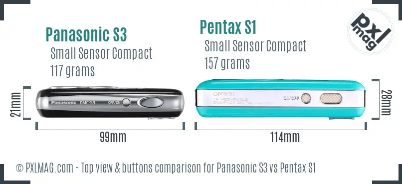 Panasonic S3 vs Pentax S1 top view buttons comparison