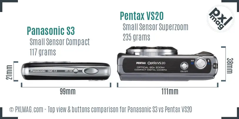 Panasonic S3 vs Pentax VS20 top view buttons comparison