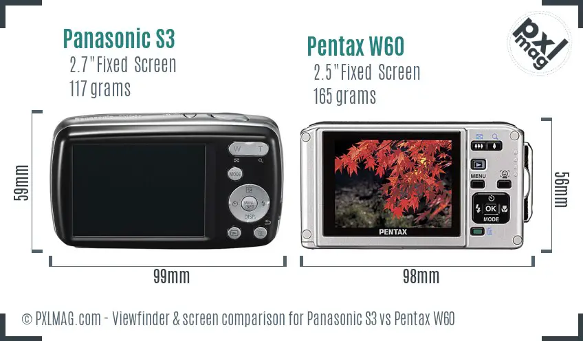 Panasonic S3 vs Pentax W60 Screen and Viewfinder comparison