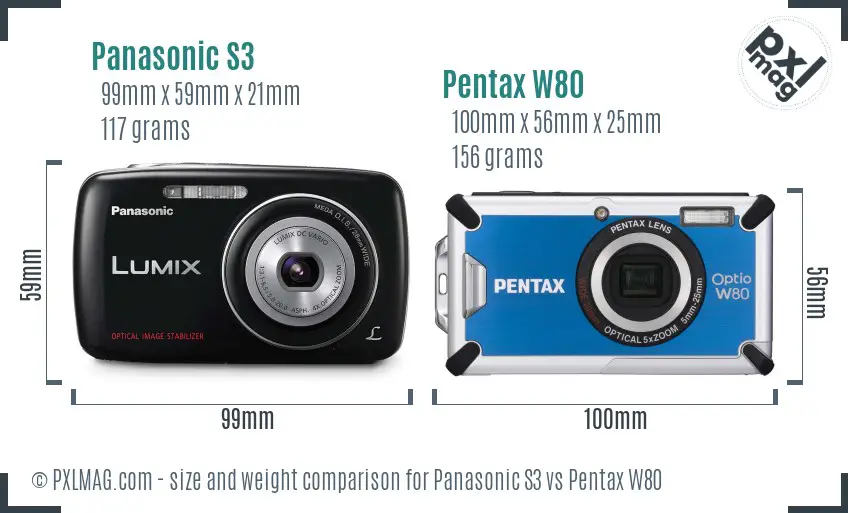 Panasonic S3 vs Pentax W80 size comparison