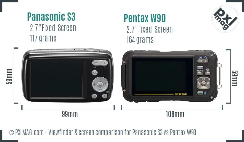 Panasonic S3 vs Pentax W90 Screen and Viewfinder comparison