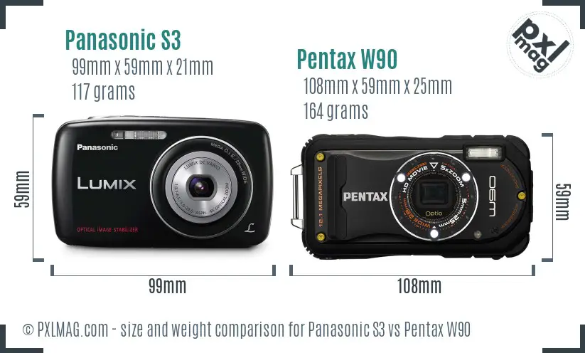 Panasonic S3 vs Pentax W90 size comparison