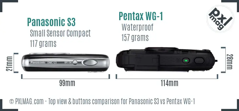 Panasonic S3 vs Pentax WG-1 top view buttons comparison
