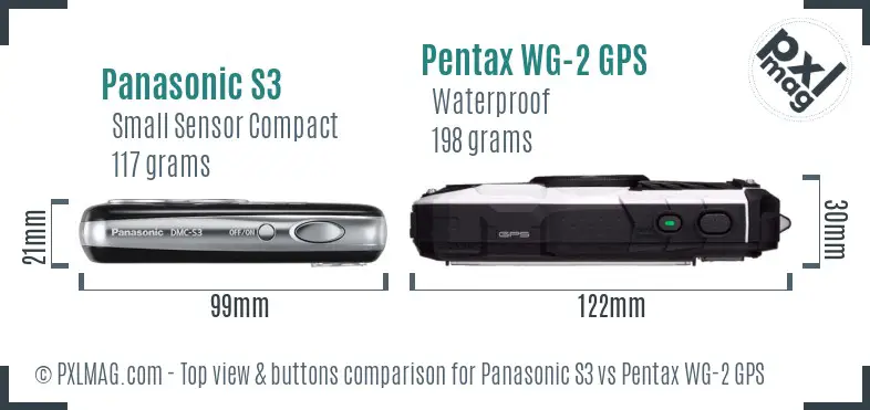 Panasonic S3 vs Pentax WG-2 GPS top view buttons comparison