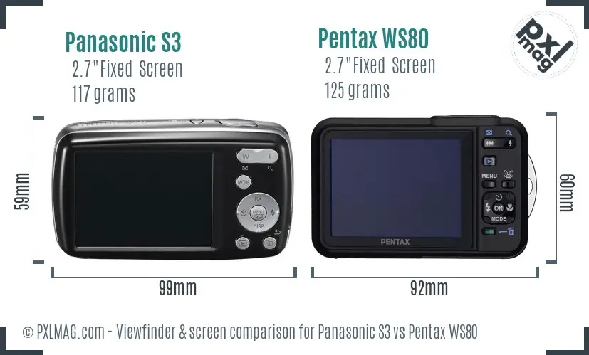 Panasonic S3 vs Pentax WS80 Screen and Viewfinder comparison