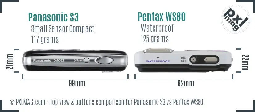 Panasonic S3 vs Pentax WS80 top view buttons comparison