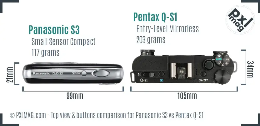 Panasonic S3 vs Pentax Q-S1 top view buttons comparison