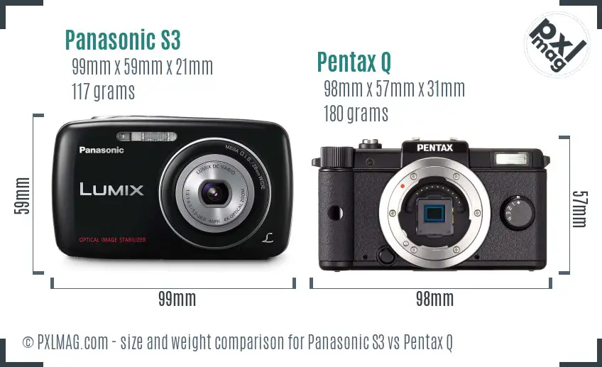 Panasonic S3 vs Pentax Q size comparison