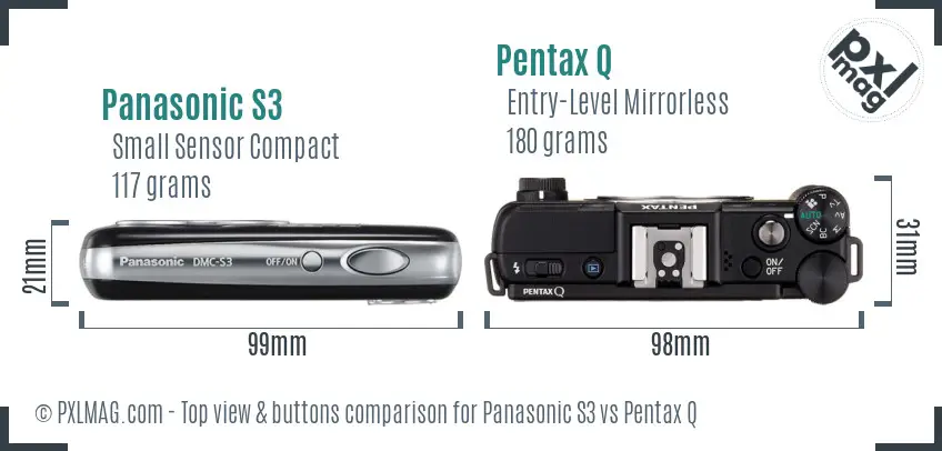 Panasonic S3 vs Pentax Q top view buttons comparison