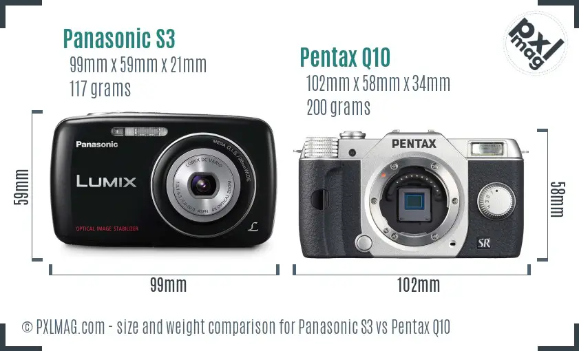 Panasonic S3 vs Pentax Q10 size comparison