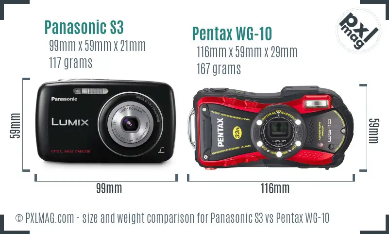 Panasonic S3 vs Pentax WG-10 size comparison
