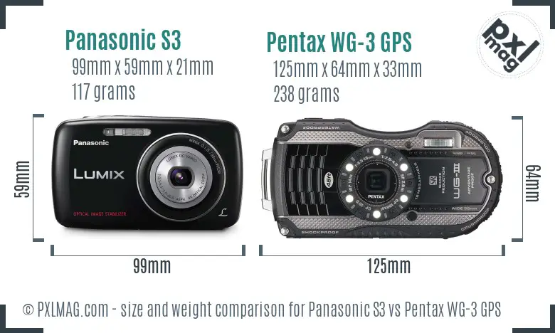 Panasonic S3 vs Pentax WG-3 GPS size comparison