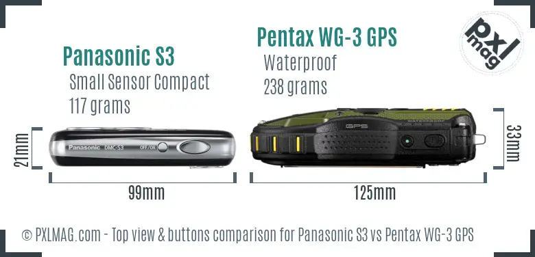 Panasonic S3 vs Pentax WG-3 GPS top view buttons comparison