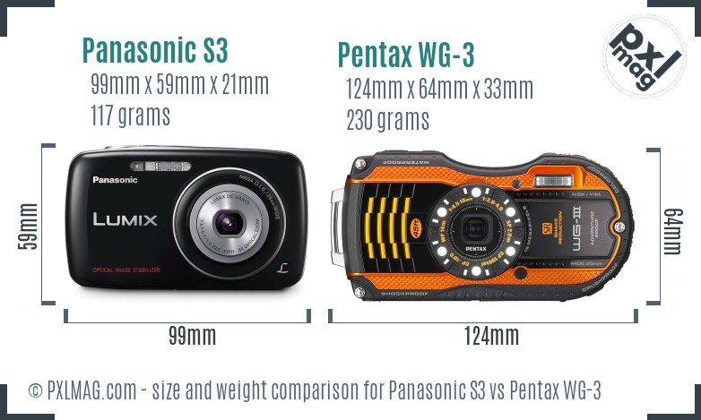 Panasonic S3 vs Pentax WG-3 size comparison