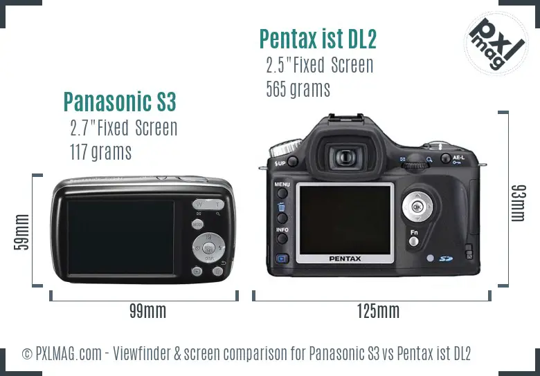 Panasonic S3 vs Pentax ist DL2 Screen and Viewfinder comparison