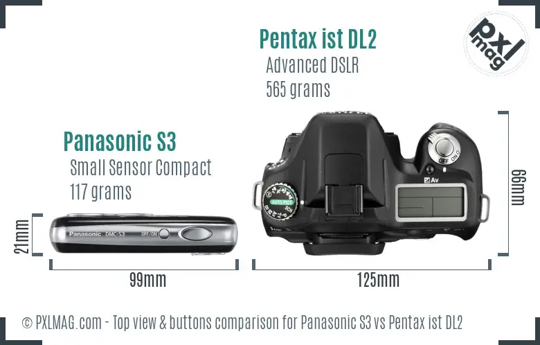 Panasonic S3 vs Pentax ist DL2 top view buttons comparison