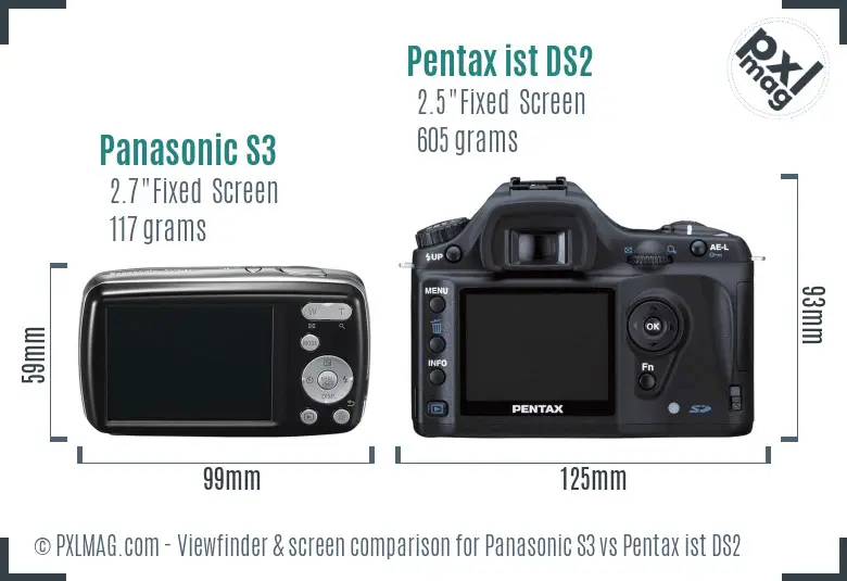 Panasonic S3 vs Pentax ist DS2 Screen and Viewfinder comparison