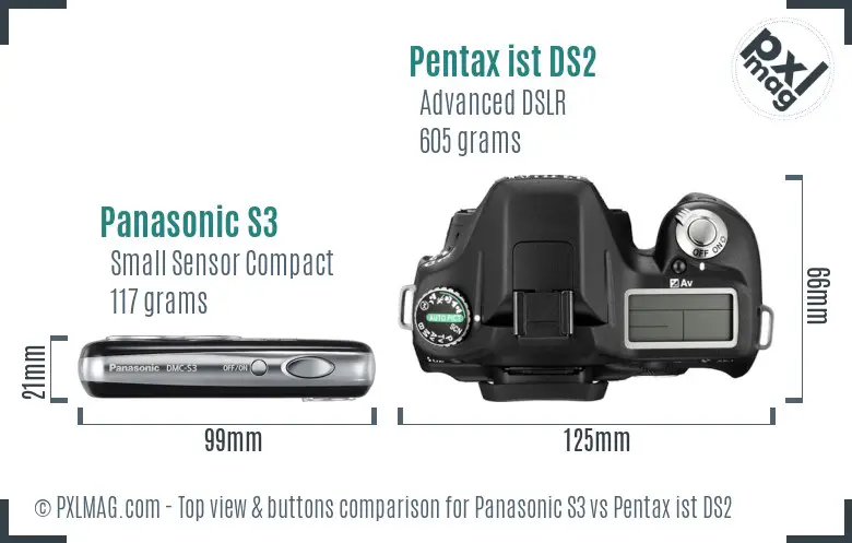 Panasonic S3 vs Pentax ist DS2 top view buttons comparison