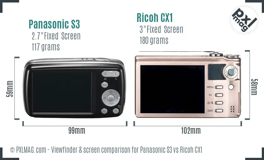 Panasonic S3 vs Ricoh CX1 Screen and Viewfinder comparison