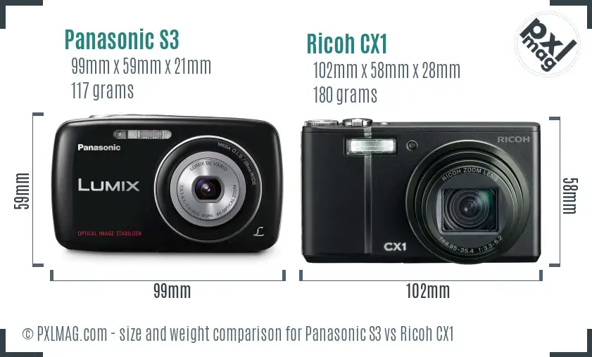 Panasonic S3 vs Ricoh CX1 size comparison