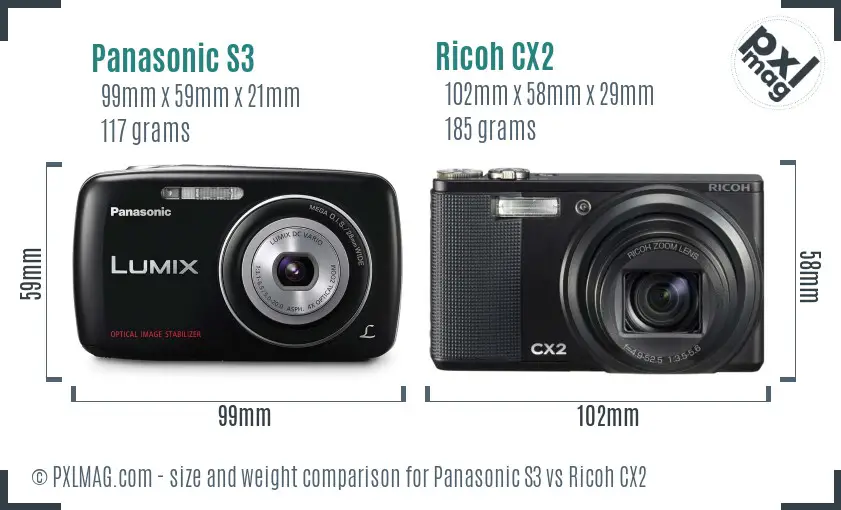 Panasonic S3 vs Ricoh CX2 size comparison