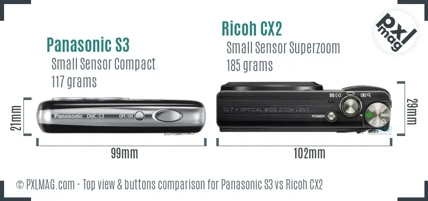 Panasonic S3 vs Ricoh CX2 top view buttons comparison