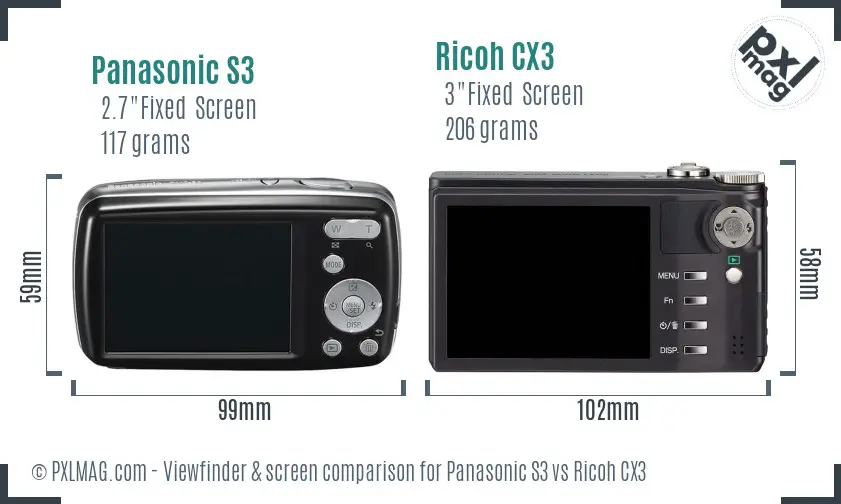 Panasonic S3 vs Ricoh CX3 Screen and Viewfinder comparison Panasonic S3 vs Ricoh CX3 Screen and Viewfinder comparison