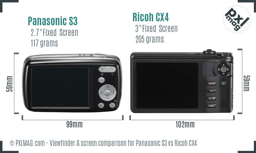 Panasonic S3 vs Ricoh CX4 Screen and Viewfinder comparison