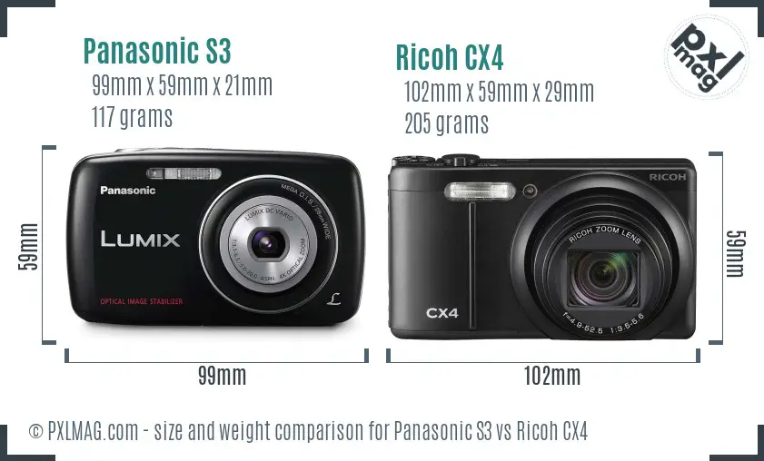 Panasonic S3 vs Ricoh CX4 size comparison