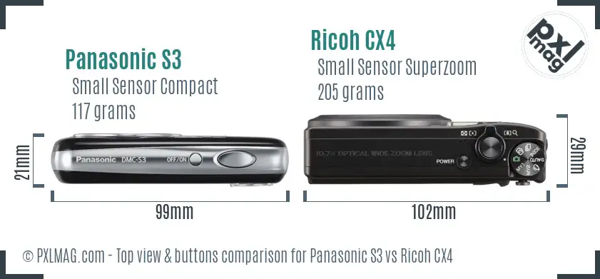 Panasonic S3 vs Ricoh CX4 top view buttons comparison