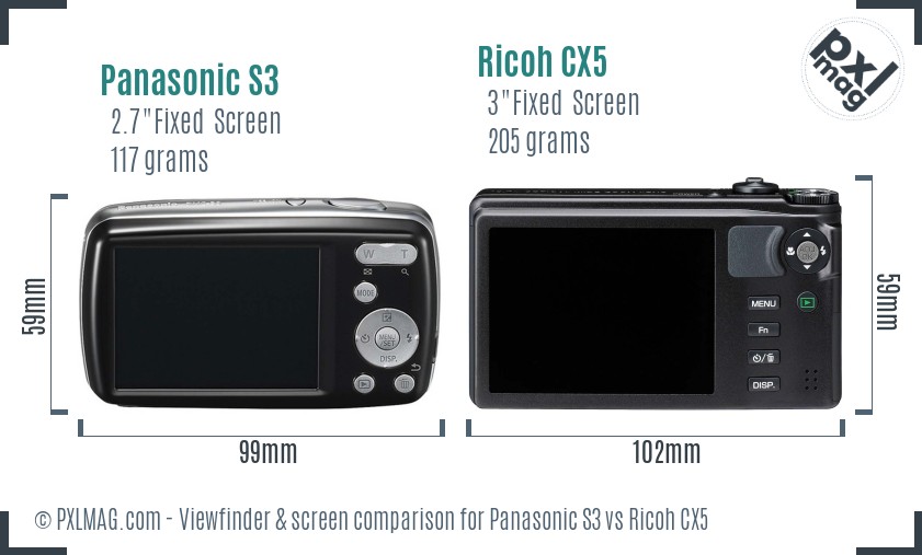 Panasonic S3 vs Ricoh CX5 Screen and Viewfinder comparison