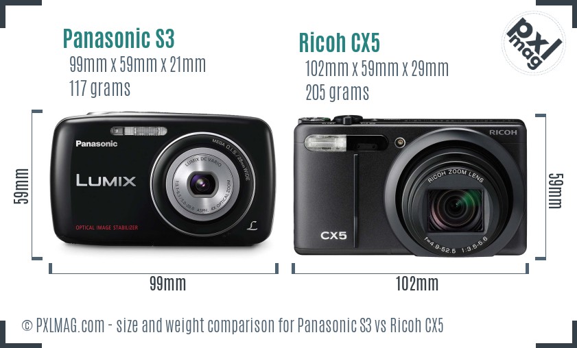 Panasonic S3 vs Ricoh CX5 size comparison Panasonic S3 vs Ricoh CX5 size comparison