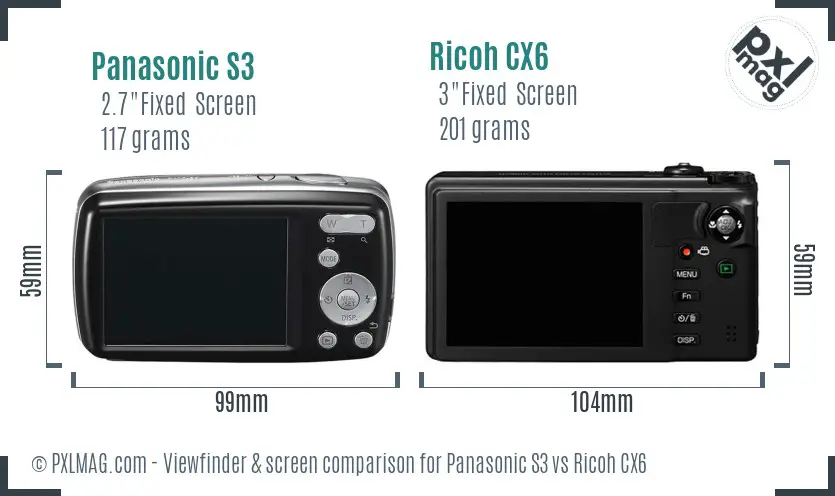 Panasonic S3 vs Ricoh CX6 Screen and Viewfinder comparison