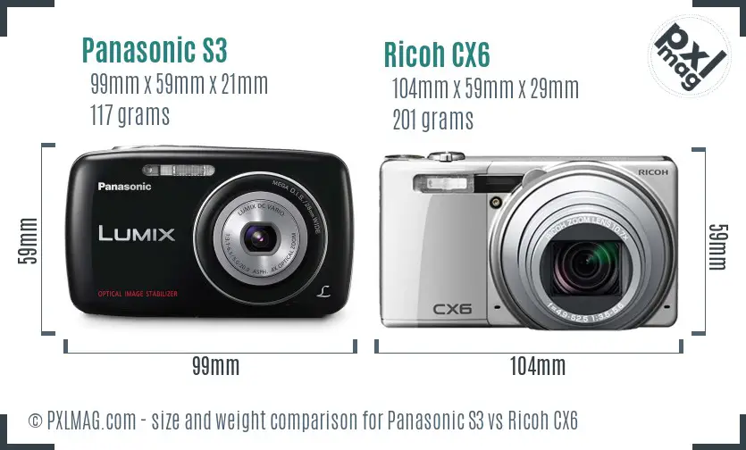 Panasonic S3 vs Ricoh CX6 size comparison