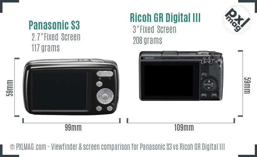 Panasonic S3 vs Ricoh GR Digital III Screen and Viewfinder comparison