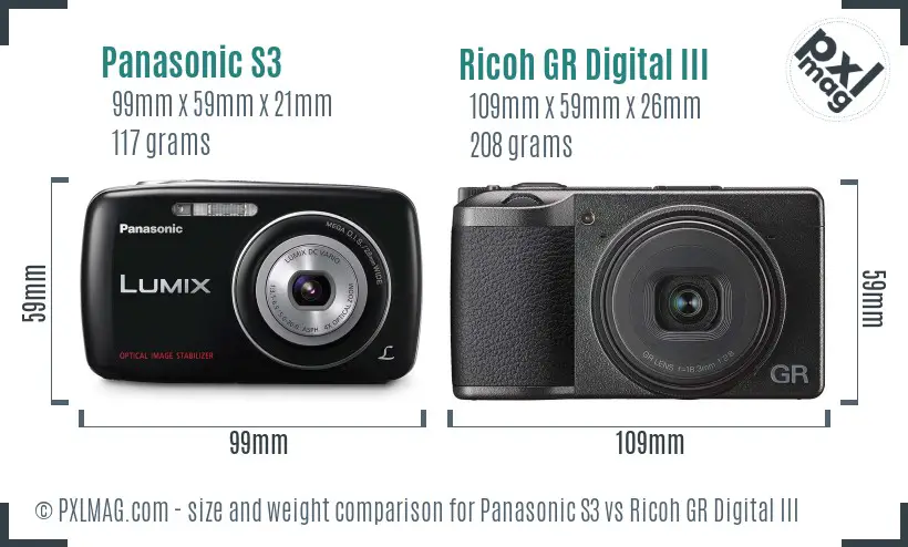 Panasonic S3 vs Ricoh GR Digital III size comparison