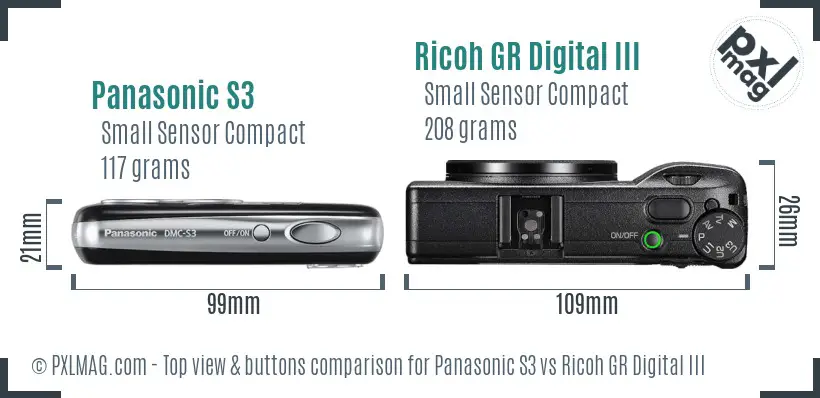 Panasonic S3 vs Ricoh GR Digital III top view buttons comparison