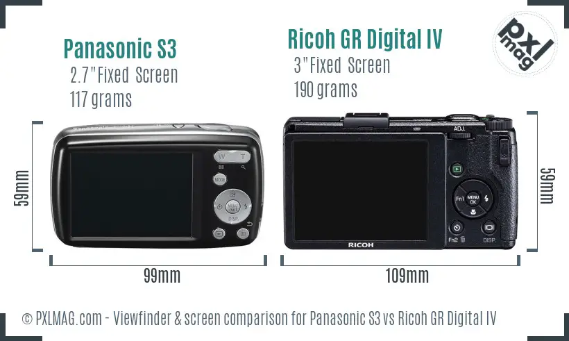 Panasonic S3 vs Ricoh GR Digital IV Screen and Viewfinder comparison