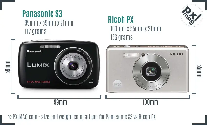 Panasonic S3 vs Ricoh PX size comparison