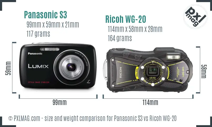 Panasonic S3 vs Ricoh WG-20 size comparison