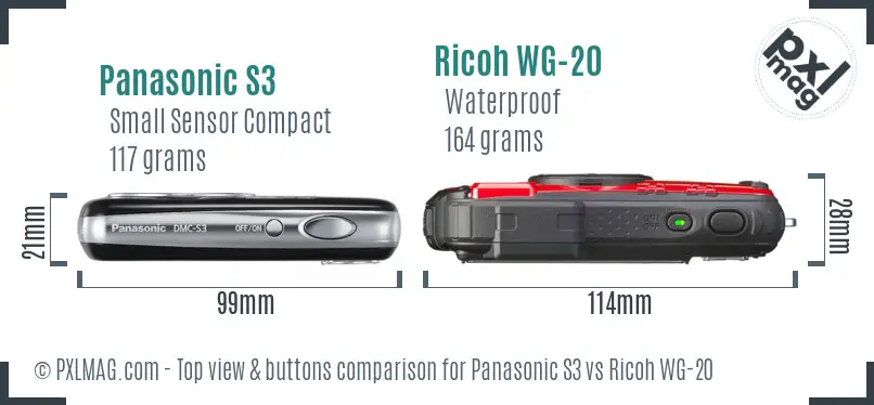 Panasonic S3 vs Ricoh WG-20 top view buttons comparison