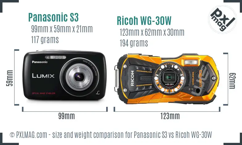 Panasonic S3 vs Ricoh WG-30W size comparison