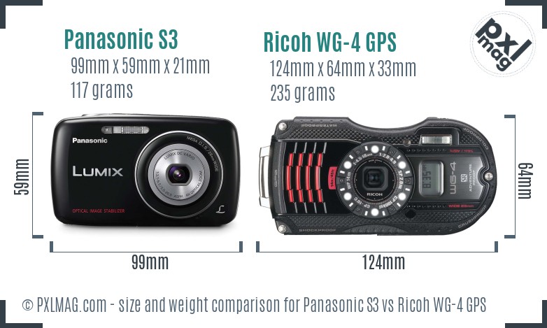 Panasonic S3 vs Ricoh WG-4 GPS size comparison