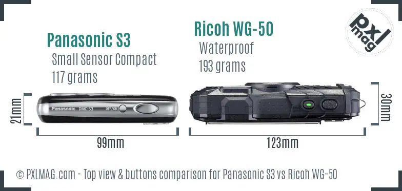 Panasonic S3 vs Ricoh WG-50 top view buttons comparison Panasonic S3 vs Ricoh WG-50 top view buttons comparison